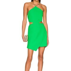 Amanda Uprichard Neon Green Tyler Halter Cutout Mini Dress in Grass